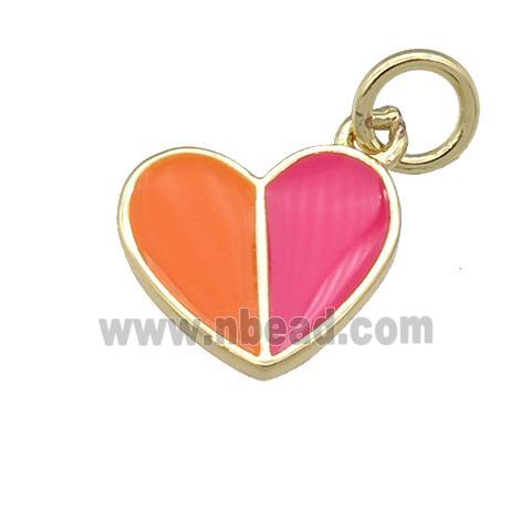 copper Heart pendant with orange hotpink enamel, gold plated
