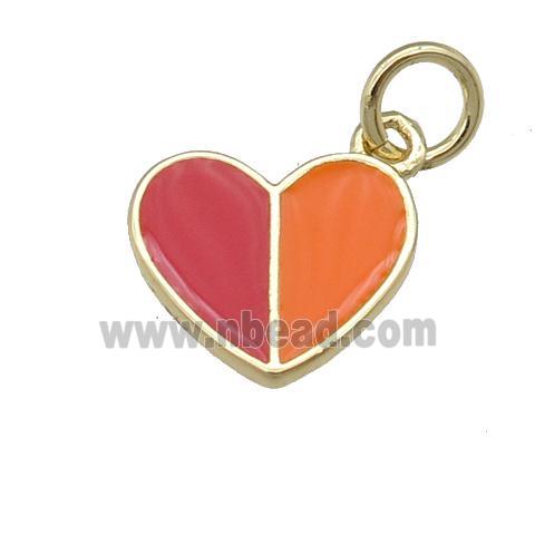copper Heart pendant with red orange enamel, gold plated