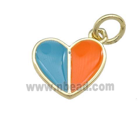 copper Heart pendant with teal orange enamel, gold plated