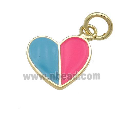 copper Heart pendant with teal hotpink enamel, gold plated