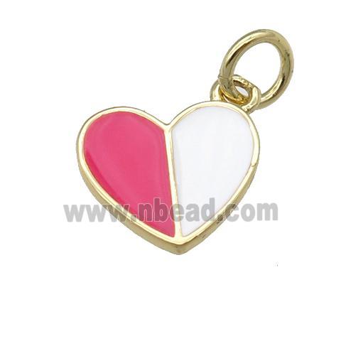 copper Heart pendant with hotpink white enamel, gold plated