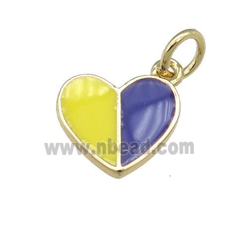 copper Heart pendant with yellow purple enamel, gold plated