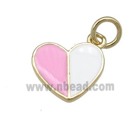 copper Heart pendant with pink white enamel, gold plated