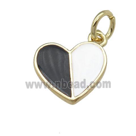 copper Heart pendant with black white enamel, gold plated