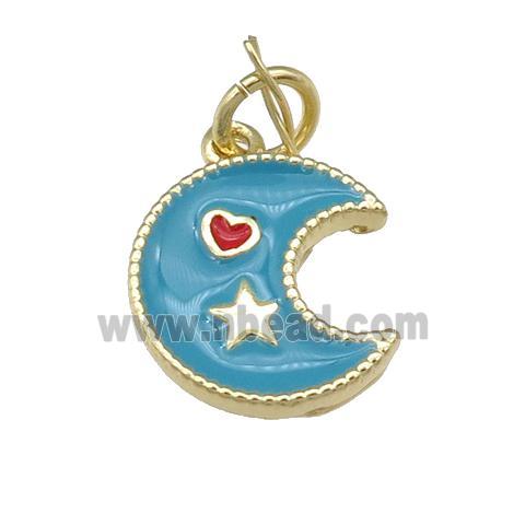 copper Moon pendant with teal enamel, heart star, gold plated
