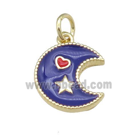 copper Moon pendant with purple enamel, heart star, gold plated