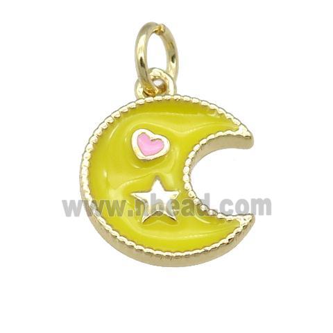 copper Moon pendant with yellow enamel, heart star, gold plated