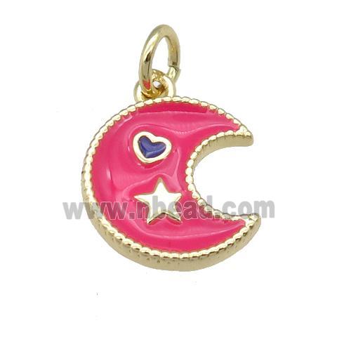 copper Moon pendant with hotpink enamel, heart star, gold plated