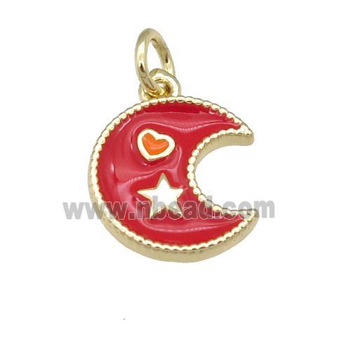 copper Moon pendant with red enamel, heart star, gold plated