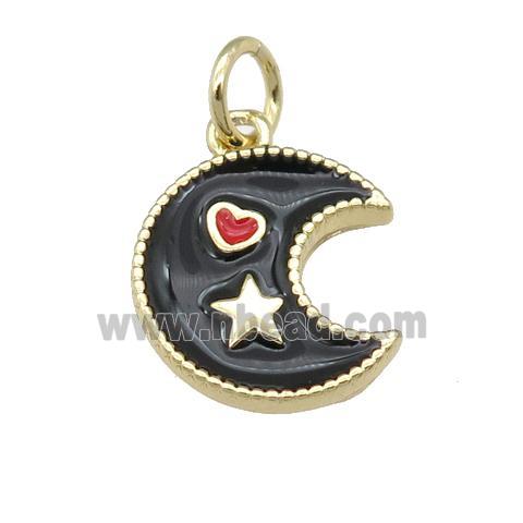 copper Moon pendant with black enamel, heart star, gold plated