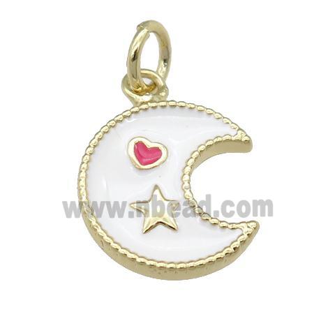 copper Moon pendant with white enamel, heart star, gold plated
