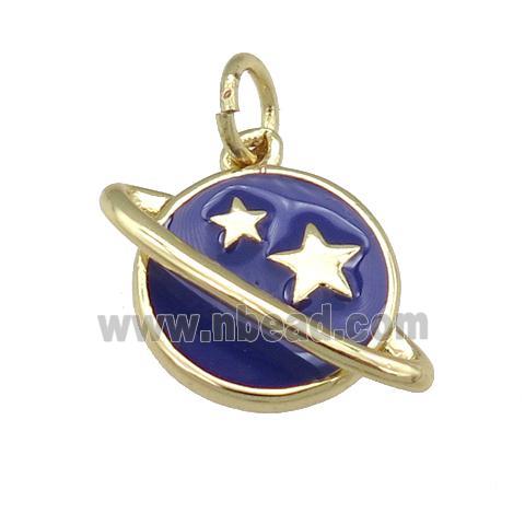 copper Planet pendant with purple enamel, star, gold palted