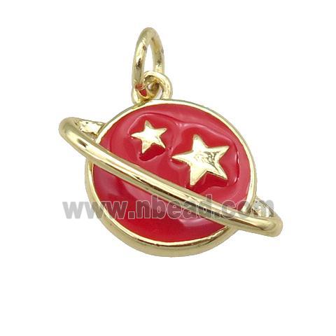 copper Planet pendant with red enamel, star, gold palted