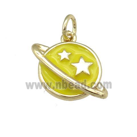 copper Planet pendant with yellow enamel, star, gold palted
