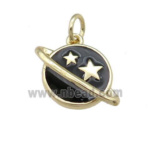 copper Planet pendant with black enamel, star, gold palted