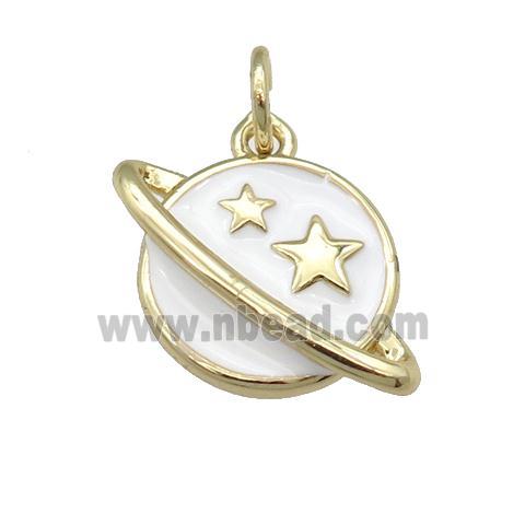 copper Planet pendant with white enamel, star, gold palted