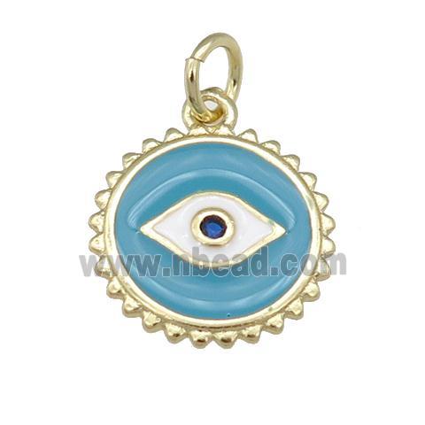 copper Eye pendant with blue enamel, circle, gold plated