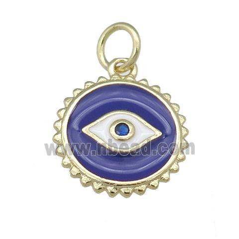 copper Eye pendant with purple enamel, circle, gold plated