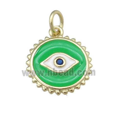 copper Eye pendant with green enamel, circle, gold plated