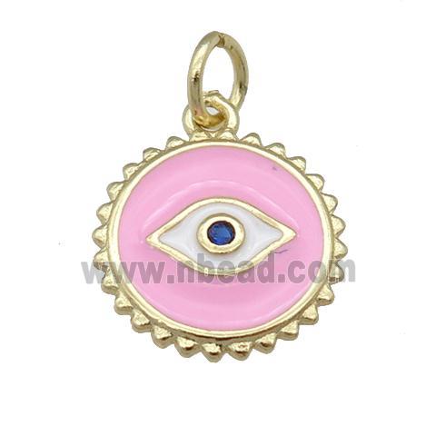 copper Eye pendant with pink enamel, circle, gold plated
