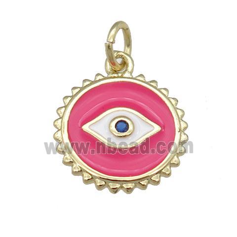 copper Eye pendant with hotpink enamel, circle, gold plated
