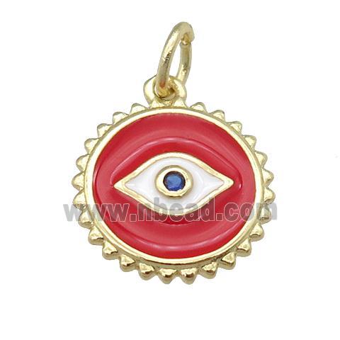 copper Eye pendant with red enamel, circle, gold plated