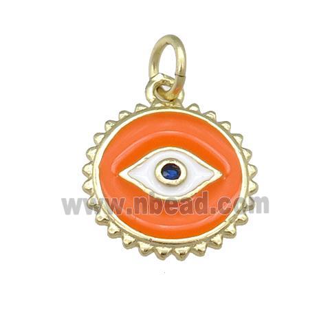 copper Eye pendant with orange enamel, circle, gold plated