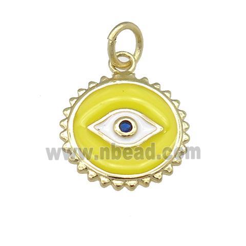 copper Eye pendant with yellow enamel, circle, gold plated
