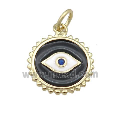 copper Eye pendant with black enamel, circle, gold plated
