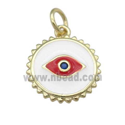 copper Eye pendant with white enamel, circle, gold plated
