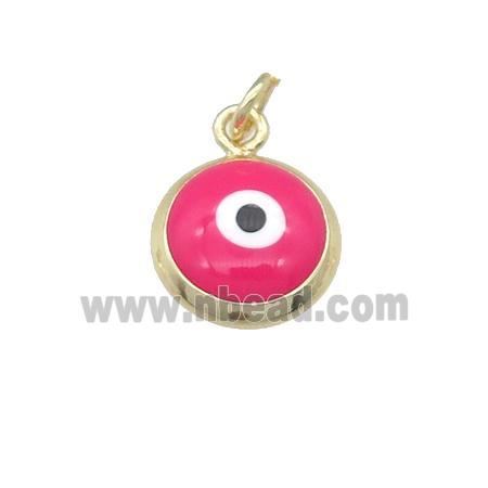 copper Evil Eye pendant with hotpink enamel, gold plated