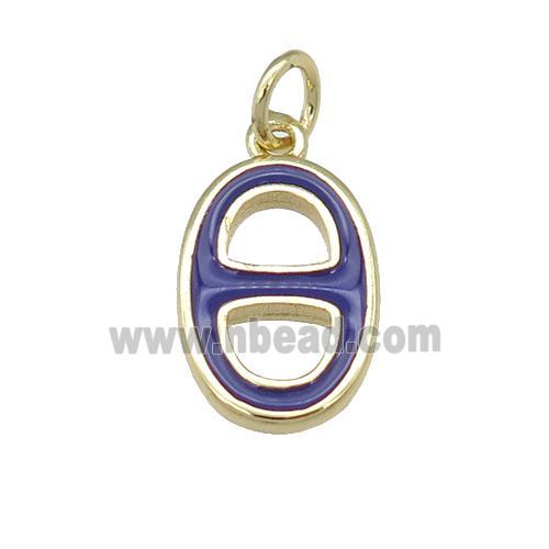 copper nose pendant with purple enamel, gold plated