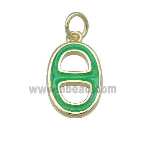 copper nose pendant with green enamel, gold plated