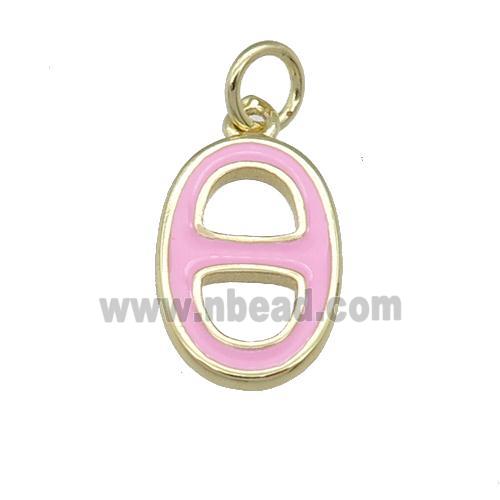 copper nose pendant with pink enamel, gold plated