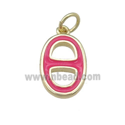 copper nose pendant with hotpink enamel, gold plated