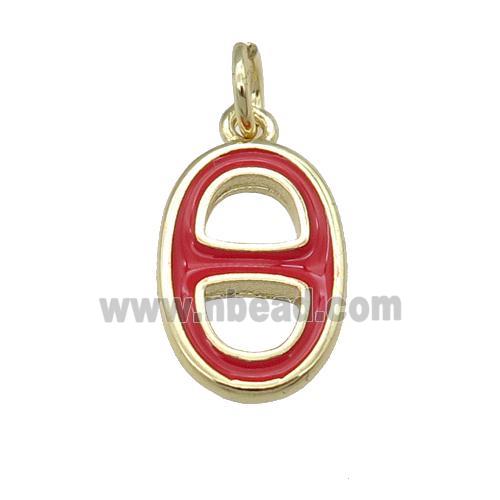 copper nose pendant with red enamel, gold plated