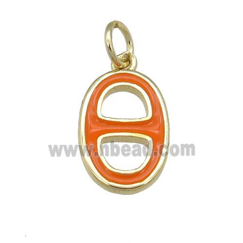 copper nose pendant with ornage enamel, gold plated