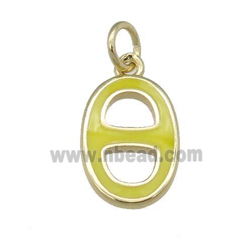 copper nose pendant with yellow enamel, gold plated