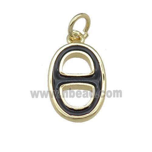 copper nose pendant with black enamel, gold plated