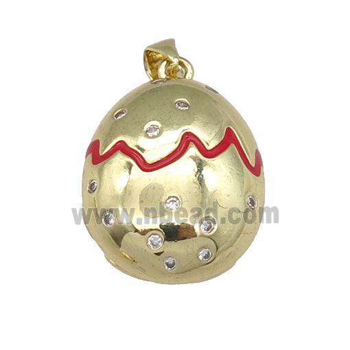 copper Egg pendant paved zircon with red enamel, gold plated