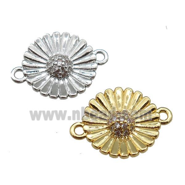 copper daisy flower connector paved zircon, mixed