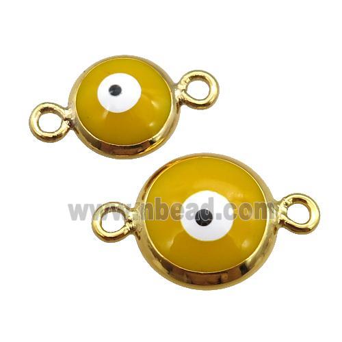 copper Evil Eye connector with brown enamel, gold plated