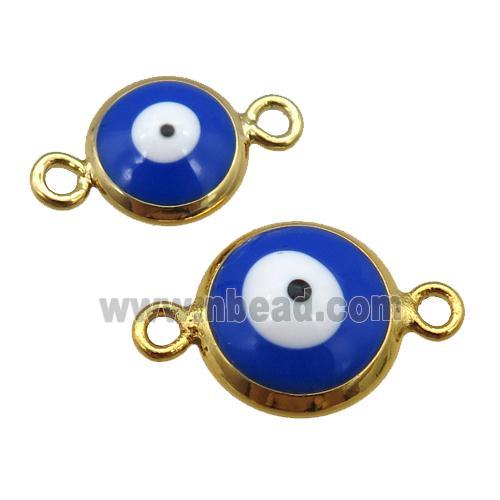 copper Evil Eye connector with blue enamel, gold plated