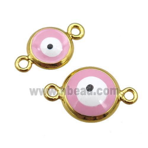 copper Evil Eye connector with pink enamel, gold plated