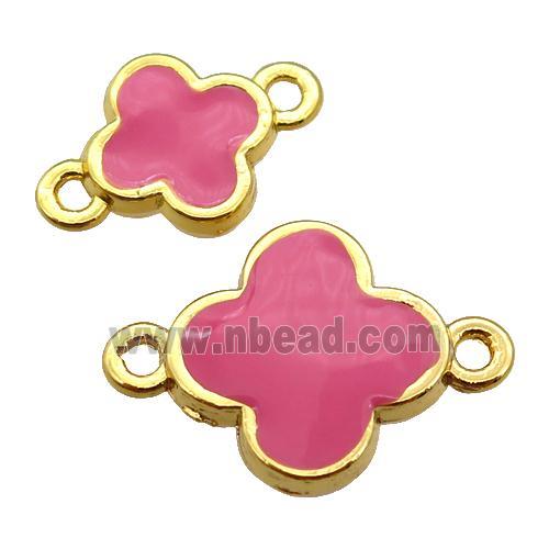 copper Clover connector with hotpink enamel, gold plated