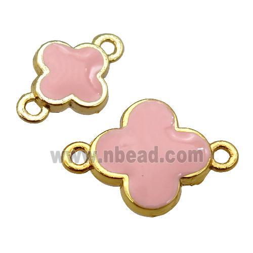 copper Clover connector with pink enamel, gold plated