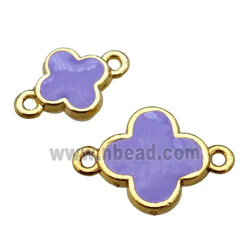 copper Clover connector with lavender enamel, gold plated