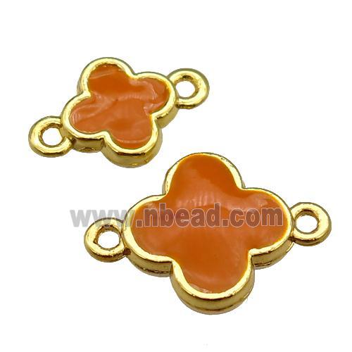 copper Clover connector with orange enamel, gold plated