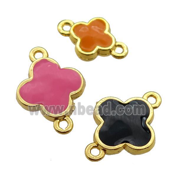 copper Clover connector with enamel, gold plated, mixed