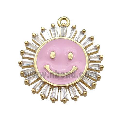 copper Emoji pendant paved zircon with pink enamel, gold plated